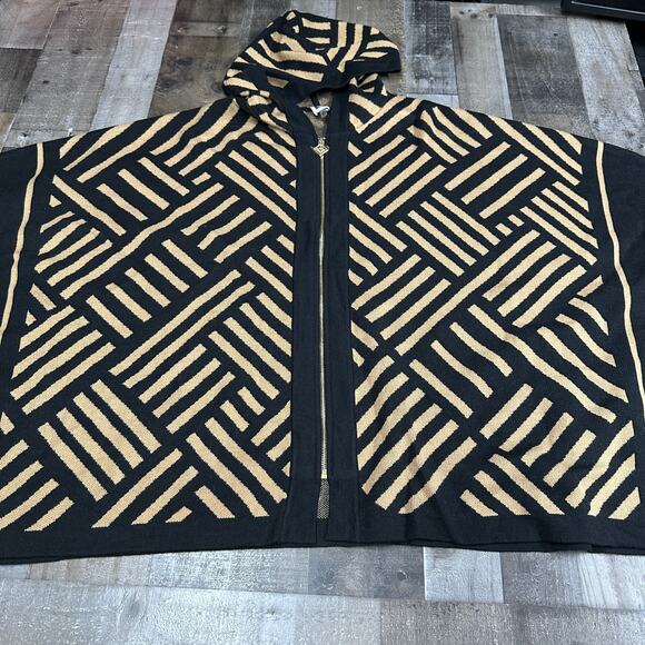 Anne Klein Black Geometric Animal Women's Poncho Sweater XL - Picture 1 of 8